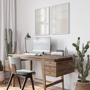 Set of 2 Neutral Boho Prints, Printable Mid-Century Modern 2 Pieces Wall Art, Beige Wall Prints, Abstract Boho Wall Decor, Digital Download image 5