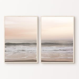 Ocean Waves 2 Pieces Wall Art, Printable Neutral Seascape Set of 2 Photography, Pastel  Coastal Poster, Beach Split Prints, Cottage Decor