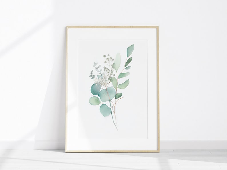 Lot de 3 impressions d'eucalyptus, feuille d'aquarelle imprimable 3 pièces art mural, art d'eucalyptus, estampes vert sauge, impression Cottagecore minimaliste image 3