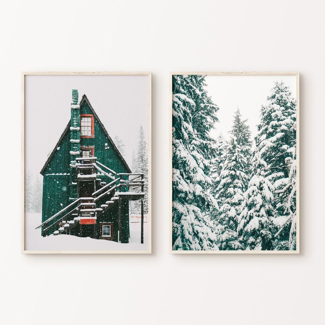 Set of 2 Snowy Forest DIGITAL Print, Printable Pine Tree Photography ...