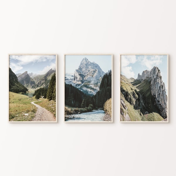 Printable Mountain Set of 3 Photography, Swiss Alps Mountain Landscape Large Wall Art, Switzerland Set of 3 Prints, Europe Travel Poster