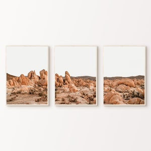 Joshua Tree Set of 3 Split DIGITAL Prints, Saguaro Desert Photography Print, Nature Landscape Large 3 Pieces Wall Art, Western Desert Poster