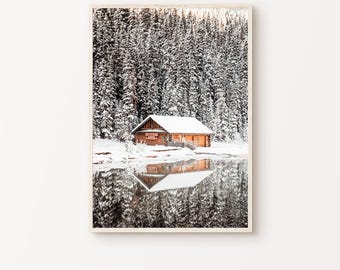 Printable Winter Print, Christmas Wall Decor, Snowy Landscape Poster, Winter Forest Photography, Mountain Cottage Print