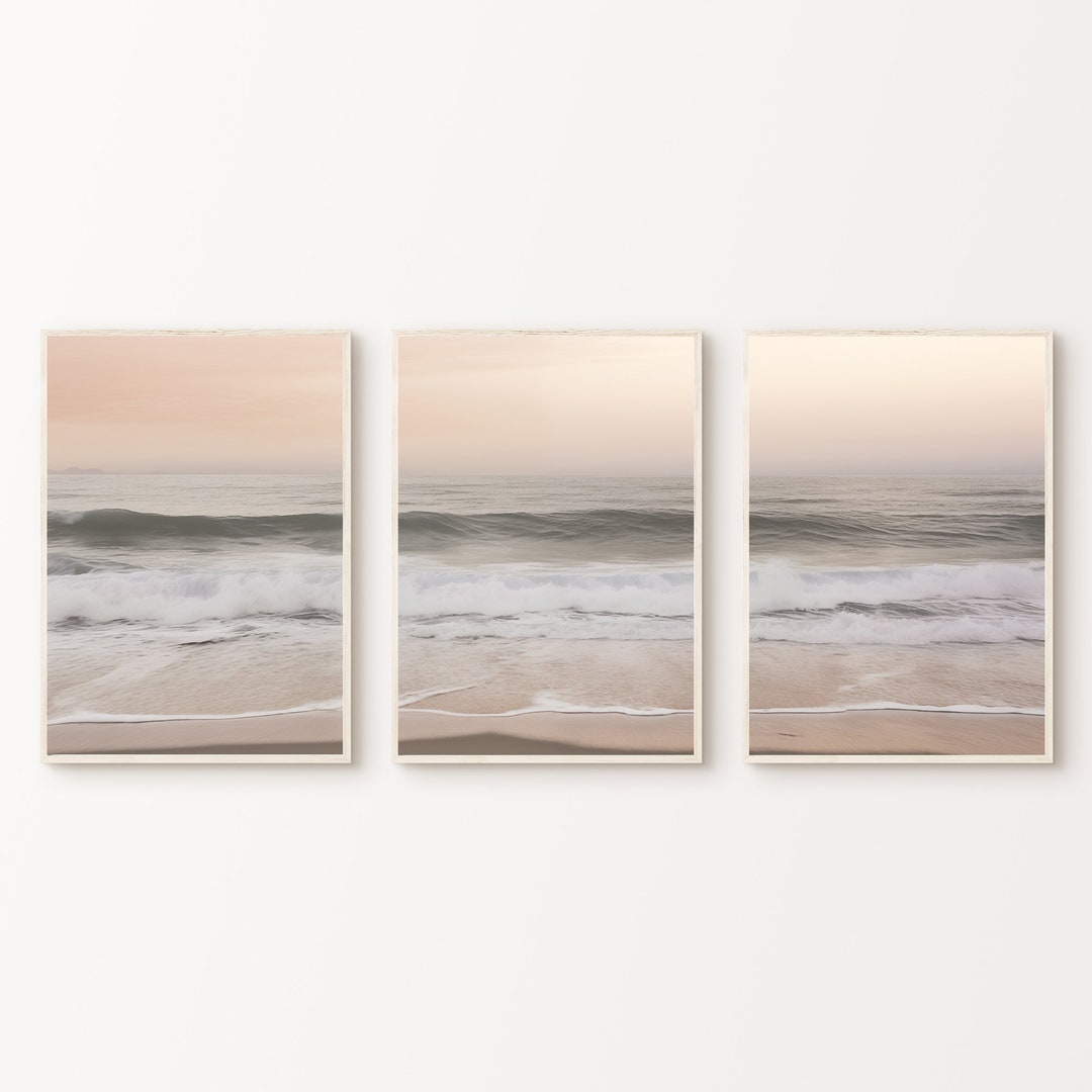 Ocean Waves 3 Pieces Wall Art, Printable Neutral Seascape Set of 3 ...