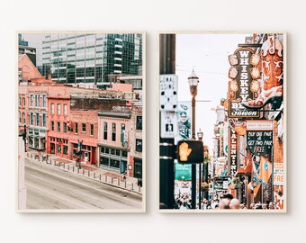 Printable Nashville Set of 2 Photography, Nashville Cityscape Print, Nashville 2 Pieces Large Wall Art, American City Poster