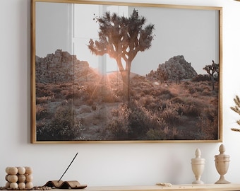 Impresión de paisaje de árboles de Josué, impresión artística de árboles de Josué en el desierto, impresión fotográfica de árboles de Josué, póster imprimible de California, arte mural grande de atardecer