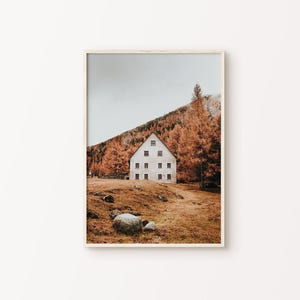 Fotografía imprimible de paisaje otoñal, arte mural grande de bosque otoñal, decoración de pared otoñal, impresión de naturaleza otoñal, decoración de cabañas, arte otoñal de granja