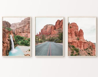Desert Wall Art Set of 3, Arizona Desert, Southwestern 3 Pieces Wall Art, Boho Desert Art Prints, Arizona Pictures Printable Large Wall Art