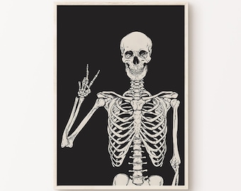 Halloween Wall Art, Funny Skeleton Print, Spooky Home Decor, Printable Halloween Poster, Dark Skeleton Digital Print, Instant Download