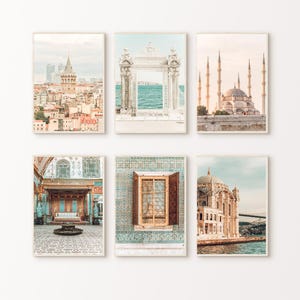 Conjunto para impressão de 6 fotografias de Istambul, Turquia, 6 peças de arte de parede grande, impressões de arte de viagem, conjunto de parede de galeria de Istambul, decoração de casa na Turquia