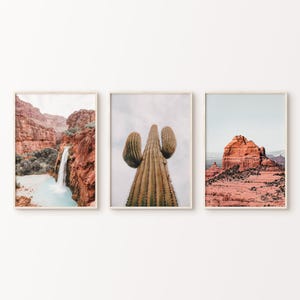 Printable Arizona Desert 3 Pieces Large Wall Art, Monument Valley Set of 3 Photography,  Saguaro Cactus Desert Wall Set, Nature Desert Art
