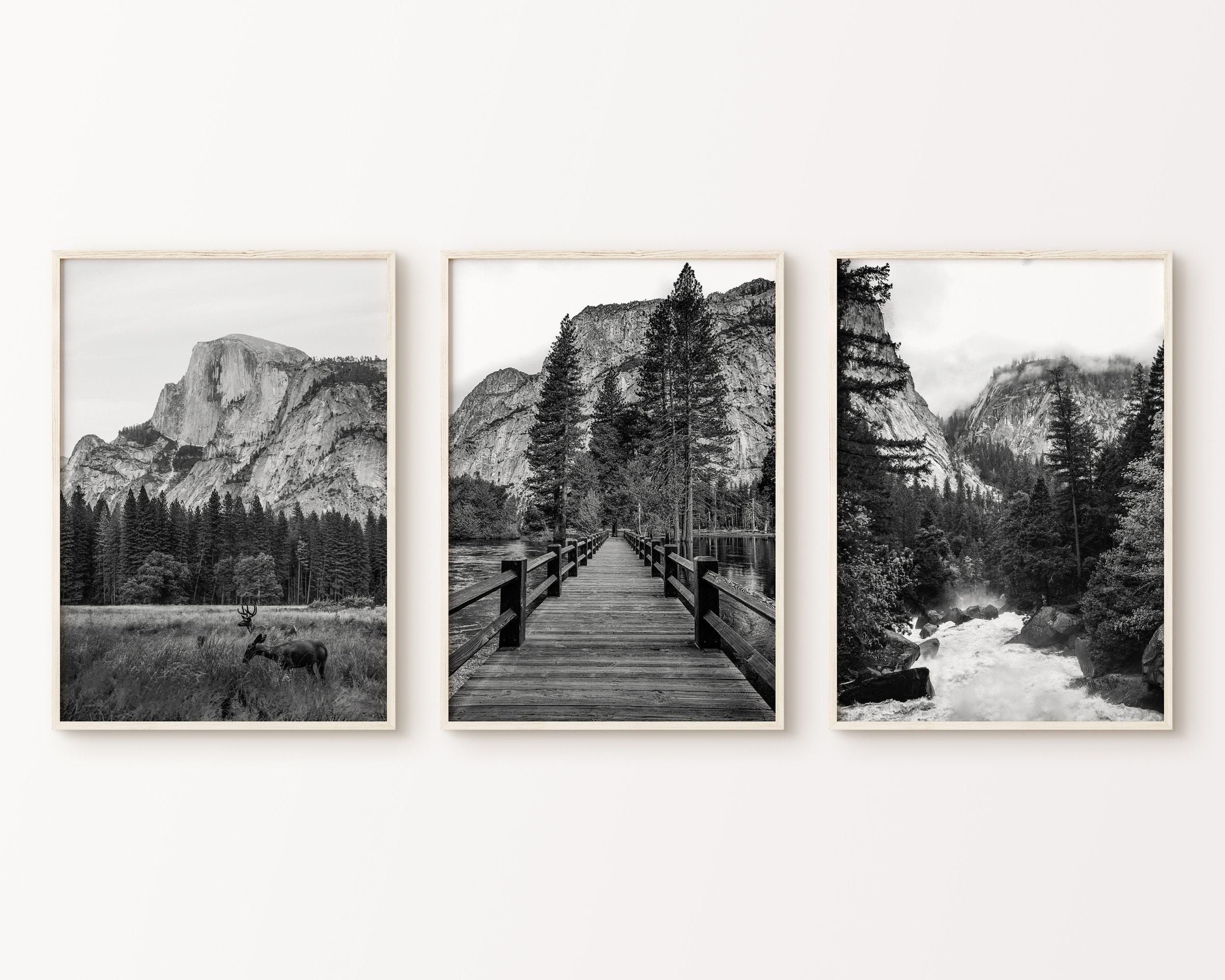 Black and White Yosemite Wall Art Set of 3 Yosemite National | Etsy