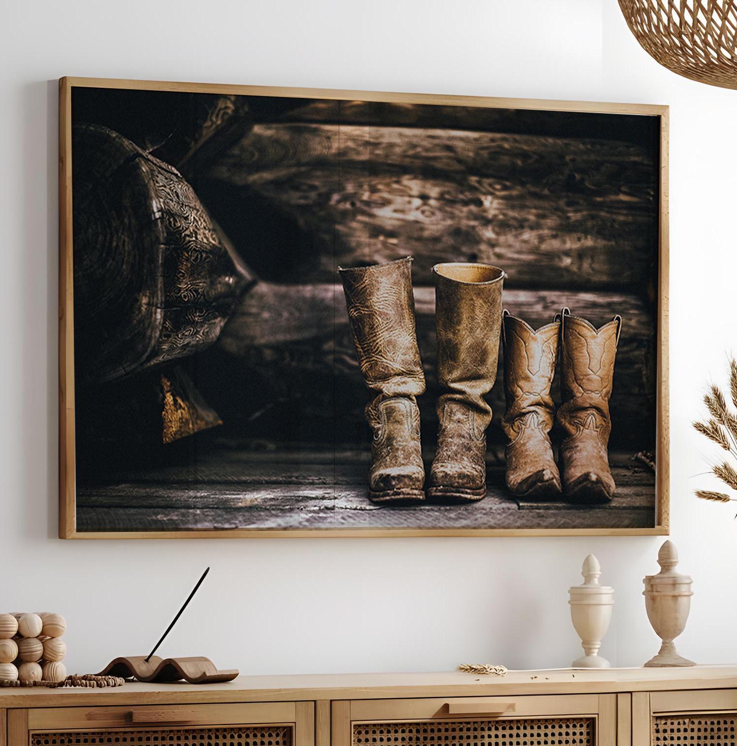 Western Landscape Wall Art, Cowboy Boots Print, Farmhouse Wall Decor, Printable Rustic Photography, Southwestern Print, Texas Cowboy Poster
