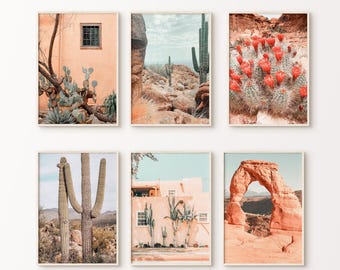 Set di 6 fotografie stampabili del deserto dell'Arizona, 6 pezzi di grandi dimensioni di Utah Arch Canyon, set di pareti con galleria di cactus Saguaro nel deserto, arte naturalistica