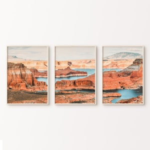 Lake Powell Set of 3 Print, DIGITAL Utah Desert Wall Art, Desert Photography Print, Desert Split Poster, Southwestern Large 3 Pieces Art