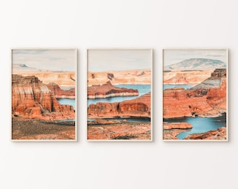Lake Powell Set of 3 Print, DIGITAL Utah Desert Wall Art, Desert Photography Print, Desert Split Poster, Southwestern Large 3 Pieces Art