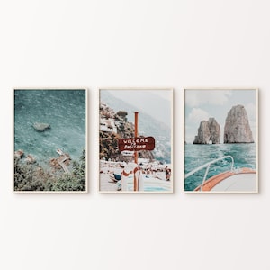 Printable Mediterranean Set of 3 Prints, Amalfi Coast 3 Pieces Wall Art, Positano Wall Set, Coastal Italy Photography, Italian Beach Poster