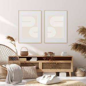 Set of 2 Neutral Boho Prints, Printable Mid-Century Modern 2 Pieces Wall Art, Beige Wall Prints, Abstract Boho Wall Decor, Digital Download image 7