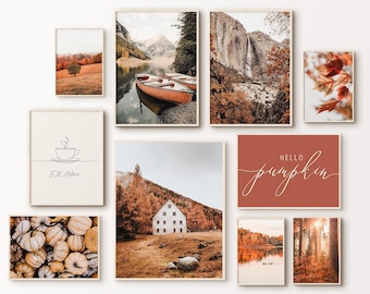 Autumn Gallery Wall Set, Fall Forest Set of 10 Photography, Printable Autumn Nature Landscape Prints, Fall Farmhouse Home Decor