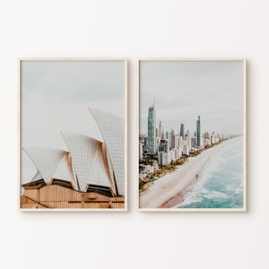 Sydney Set van 2 afdrukbare fotografie, Australië Oceaan 2 stuks grote muurkunst, Sydney Opera House Print, kustmuurkunst