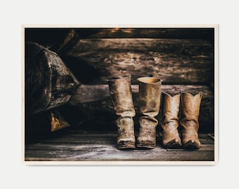 Western Landscape Wall Art, Cowboy Boots Print, Farmhouse Wall Decor, Printable Rustic Photography, Southwestern Print, Texas Cowboy Poster