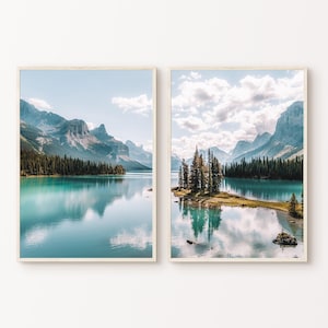 Nature Set of 2 Prints, Printable Canada Mountain Lake 2 Pieces Large Wall Art, Scenic Forest Landscape Split Photography, Farmhouse Decor