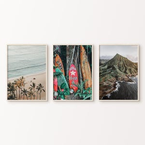 Printable Hawaii Set of 3 Photography, Hawaii Large 3 Pieces Wall Art, Hawaiian Islands Gallery Set, Tropical Wall Art, Surf Board Print