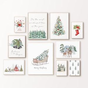 Christmas Set of 10 Prints, PRINTABLE Winter Theme Wall Art, Posters for Holiday Decor, Christmas Gallery Wall Set, Winter Farmhouse Decor
