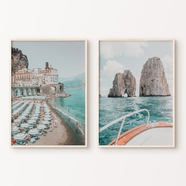 Printable Amalfi Coast Set of 2 Prints, Mediterranean 2 Pieces Wall Art, Positano Wall Set, Coastal Italy Photography, Italian Beach Poster