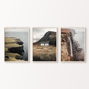 Printable Scotland Set of 3 Prints, Foggy Nature Photography, Nordic Landscape 3 Pieces Wall Art, Scotland Cliff Prints, Coastal Wall art