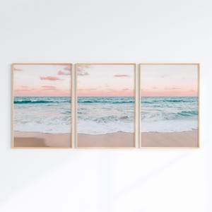 Pastel Beach Prints Set of 3, Printable Coastal 3 Pieces Wall Art, Ocean Wave Poster, Tropical Printable Wall Art, Digital Download
