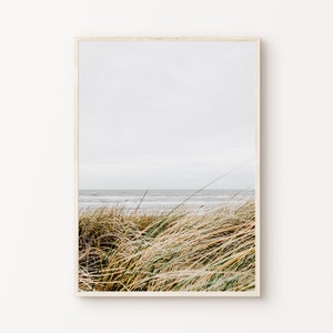 PRINTABLE Muted Coastal Print, Boho Beach Grass Photography, Neutral Seascape Large Wall Art, Farmhouse Nature Prints