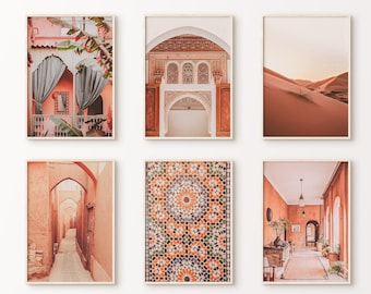 Boho islamitische galerij muur set van 6 digitale prints, Oosterse mozaïek grote muur kunst set, Arabische ornament fotografie, Boho woestijn kunst aan de muur
