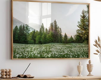 Printable Wildflowers Photography, Nature Landscape Large Wall Art, Green Nature Digital Print, Nordic Forest Wall Art, Instant Download