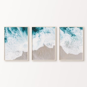 Ozean Wellen 3er Set Split Print, druckbare Küstenfotografie, moderne Ozean Poster, Strand groß 3 Stück Wandkunst, Luftbild Strand Print