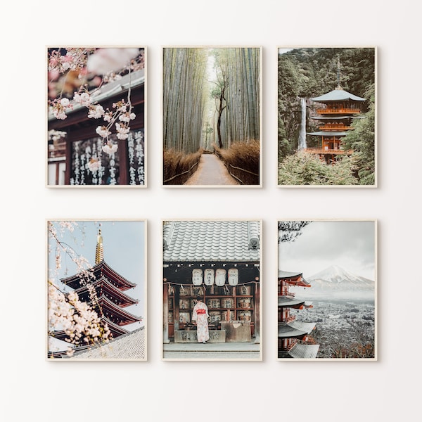 Printable Japan 6 Pieces Large Wall Art, Japanese Landscape Print, Pagoda Set of 6 Photography, Travel Poster Set, Tokyo Poster, Kyoto Print
