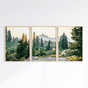 Mountain Set of 3 Prints, Printable Nature Landscape 3 Pieces Wall Art, Green Nature Photography Set, Nordic Forest Poster, Digital Download