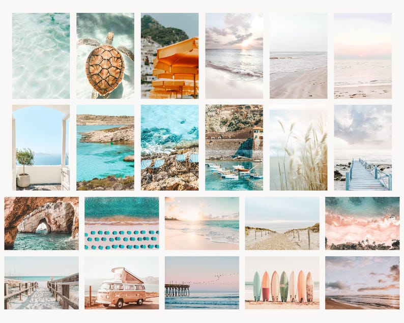Pacchetto di stampe costiere, stampe artistiche da parete in stile boho per la spiaggia, set di fotografie dell'oceano, decorazioni estive per cottage sulla spiaggia, poster mediterraneo dai colori pastello immagine 6