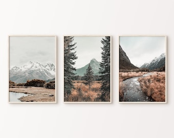 Mountain 3 Pieces Printable Wall Art, Set of 3 Mountain Landscape Photography, Nordic Nature Wall Set of 3, Mountain Large Wall Art