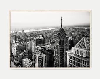 Philadelphia Skyline Druckbare schwarz weiß Fotografie, Gebäude Digitaldruck, Philadelphia große Wandkunst, American City Poster