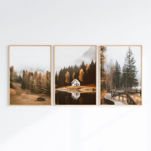 Foggy Forest 3 Pieces Wall Art, Fall Landscape Set of 3 Prints, Printable Autumn Poster, Farmhouse Decor, Mountain Nature Photography