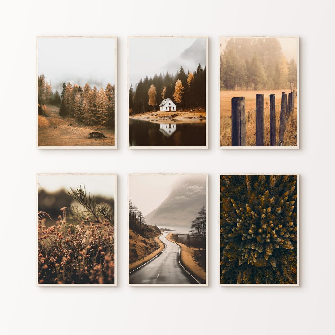 Fall Set of 6 Prints, Printable Autumn 6 Pieces Large Wall Art, Forest ...