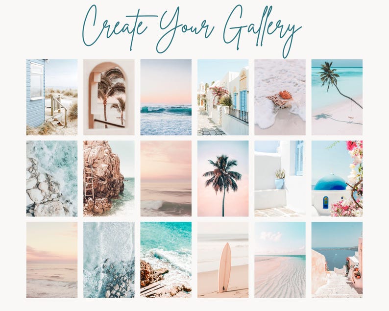 Pacchetto di stampe costiere, stampe artistiche da parete in stile boho per la spiaggia, set di fotografie dell'oceano, decorazioni estive per cottage sulla spiaggia, poster mediterraneo dai colori pastello immagine 3
