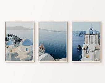 Greece Santorini 3 Pieces Printable Wall Art, Boho Greece Set of 3 Prints, Minimalist Mediterranean Photography, Coastal Travel Poster Set