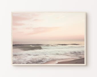 Pastel Coastal Wall Art, Boho Beach Print, Printable Ocean Waves Wall Art, Sunset Beach Photography, Pastel Seascape Poster