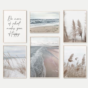 Boho Gallery Wall Set of 6 Digital Prints, Aerial Beach Print Set, Landscape Photography Print, Pampass Grass Printable Art, Beach Wall Art