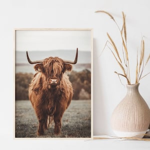 Highland Cow Art Set of 6, Nature Photography Printable Gallery Wall Set, Rustic Landscape Photography Print, Mountain Lake Large Wall Art image 3