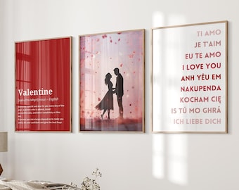 Valentine's Day Printable Wall Art, Set of 3 Romantic Art For Valentine, Valentine's Day Home Decor, Love Wall Art, Instant Download