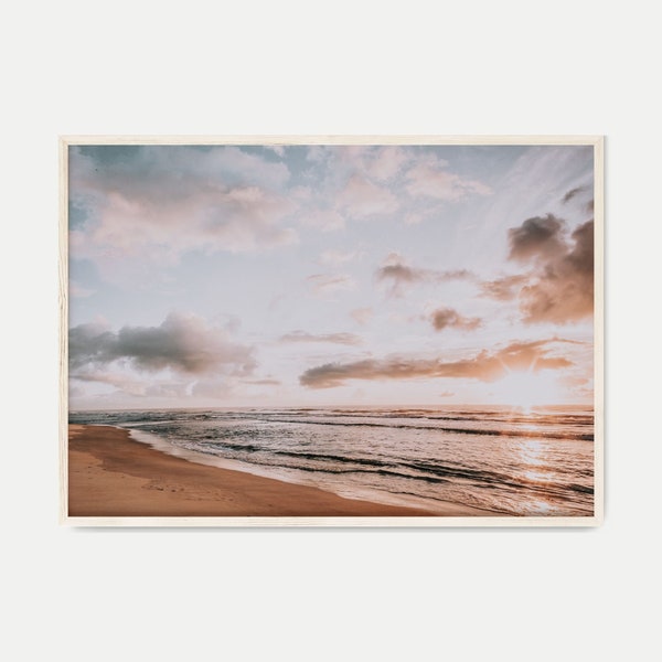 Sunset Beach DIGITAL Print, Ocean Waves Print, Sunset Coastal Photography, Ocean Poster, Printable Large Wall Art, Calm Beach Print