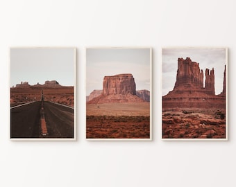 Desert Art Prints Set of 3, Arizona Desert 3 Pieces Wall Art, Boho Desert Canvas, Western Prints Wall Set, Printable Poster Large Wall Art